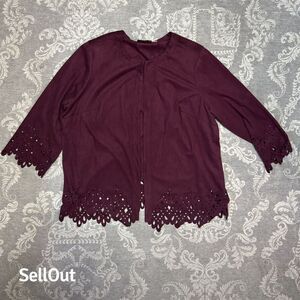 Bob Mackie Women's 3XL Burgundy Faux Suede Jacket with Cut-Out Detail